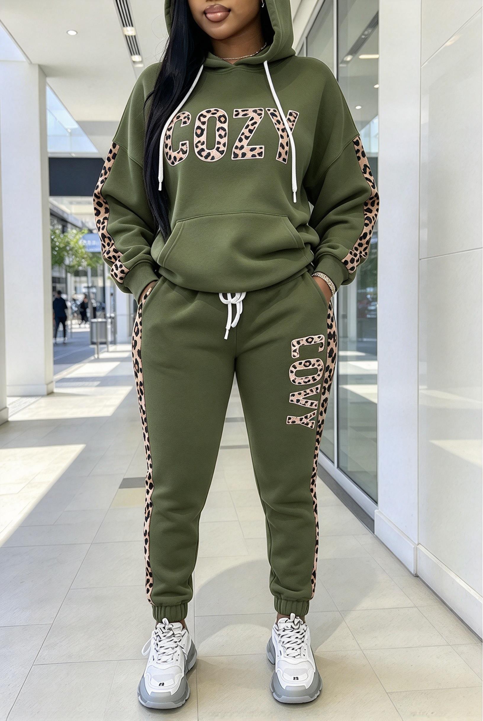 Women Letter Leopard Spliced H - Joggers Pants ulasan dan harga